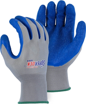SUPERDEX Lightweight Blue Latex Palm Dippled Glove, 13 Gauge Nylon Liner, Ergonaomically Form Fitting, Washable, Knit Wrist, Per Dz