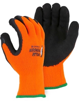 Majestic Coated Gloves Rubber Palm Winter HV Orange Knit 3396HO