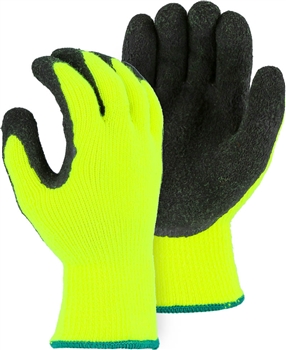Polar Penguin Winter Lined Napped Terry Glove, Black Foam Latex Dipped Palm, Hi-Vis Yellow Acrylic Knit Liner, Pre-Curved Finger, Per Dz