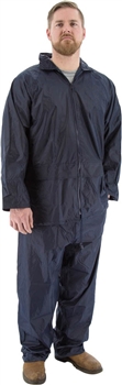 Majestic 71-2010 Premium Waterproof 2-Piece Hooded Rain Suit, Zip Front, Polyester with PVC Coating, Navy - Each