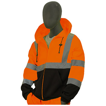 Majestic 75-5326 Fleece Jacket With Hood Hi-Vis Orange Black Class 3 - Each