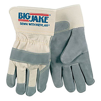 Memphis Glove Large Gray Big Jake Gunn Premium Grade Split Cowhide Cut Resistant Gloves With 2 3-4" Rubberized Safety Cuff, Non-Woven Kevlar Lining, Cotton Canvas Back And Wing Thumb