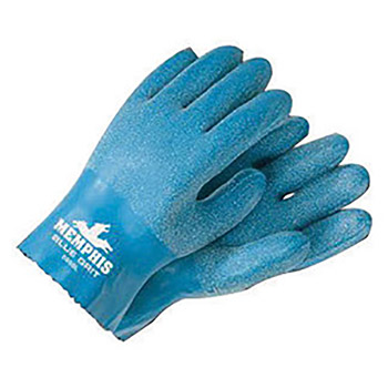 Memphis 10'' Length Small Blue Grit Cut Resistant Aqua Blue Rubber Dipped And Full Back Coated Work Gloves With Interlock Cotton Liner And Gauntlet Cuff
