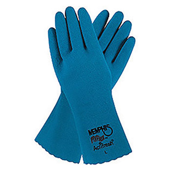 Memphis MEG6885L 12'' Length Large Plyflex Cut Resistant Royal Blue Natural Rubber Latex Dipped And Full Back Coated Work Gloves With Interlock Cotton Liner And Gauntlet Cuff