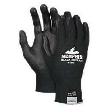 Memphis Large 13 Gauge Cut Resistant Black Foam Nitrile Palm And Fingertip Coated Work Gloves With Kevlar Liner And Knit Wrist