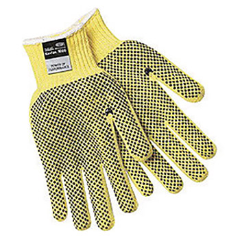 Memphis Glove X-Small Yellow Dotted Honeycomb Dotted Style 7 gauge Heavy Weight Kevlar Fiber High Performance Cut Resistant Gloves With Knit Wrist And PVC Dots On Two Sides Coating