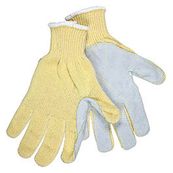 Memphis Glove Large Yellow Grip Sharp 7 gauge Leather High Comfort Level Cut Resistant Gloves With Knit Wrist, Fiber Lined, Leather Coating And Kevlar Or Cotton Shell