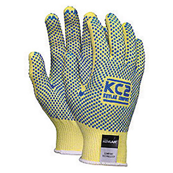 Memphis Glove Large Yellow KC-2 Comfort 13 gauge Cut Resistant Gloves With Knit Wrist, PVC Dots On Both Sides Coating And Kevlar Shell