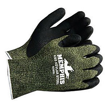 Memphis MEG9389L Large KS-5 13 Gauge Cut Resistant Black Latex Dipped Palm And Finger Coated Work Gloves With Kevlar Nylon Liner And Knit Wrist