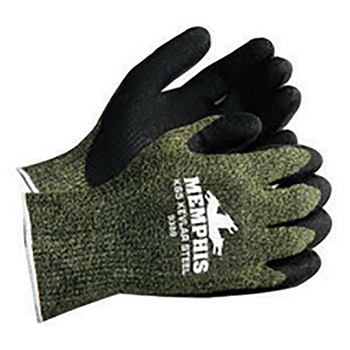 Memphis MEG9389M Medium KS-5 13 Gauge Cut Resistant Black Latex Dipped Palm And Finger Coated Work Gloves With Kevlar Nylon Liner And Knit Wrist