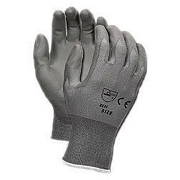 Memphis Small Economy 13 Gauge Cut And Abrasion Resistant Gray Polyurethane Dipped Palm And Finger Coated Work Gloves With Nylon Liner And Knit Wrist
