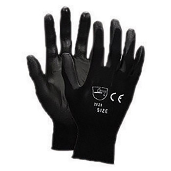 Memphis Large Economy 13 Gauge Cut And Abrasion Resistant Black Polyurethane Dipped Palm And Finger Coated Work Gloves With Nylon Liner And Knit Wrist