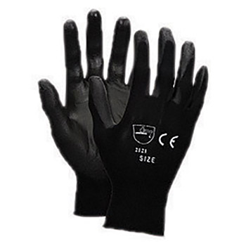 Memphis Medium Economy 13 Gauge Cut And Abrasion Resistant Black Polyurethane Dipped Palm And Finger Coated Work Gloves With Nylon Liner And Knit Wrist