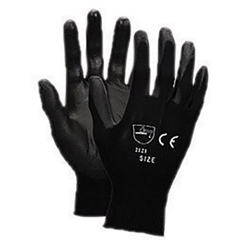 Memphis 2X Economy 13 Gauge Cut And Abrasion Resistant Black Polyurethane Dipped Palm And Finger Coated Work Gloves With Nylon Liner And Knit Wrist