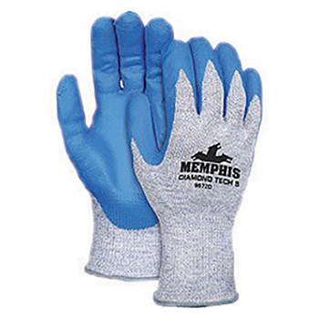 Memphis Medium Diamond Tech 5 10 Gauge Cut Resistant Blue Foam Nitrile Dipped Palm Coated Work Gloves With Seamless Dyneema Diamond Technology Fiber Liner And Knit Cuff