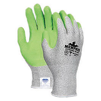 Memphis Large 13 Gauge Cut Resistant Hi-Vis Green Latex Dipped Palm And Finger Coated Work Gloves With Knit Wrist