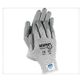 Memphis Large 13 Gauge Cut Resistant Gray Polyurethane Palm And Fingertip Coated Work Gloves With Nylon And Spandex Liner And Knit Wrist