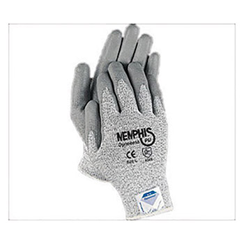 Memphis Medium 13 Gauge Cut Resistant Gray Polyurethane Palm And Fingertip Coated Work Gloves With Nylon And Spandex Liner And Knit Wrist