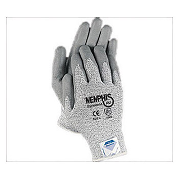 Memphis Small 13 Gauge Cut Resistant Gray Polyurethane Palm And Fingertip Coated Work Gloves With Nylon And Spandex Liner And Knit Wrist