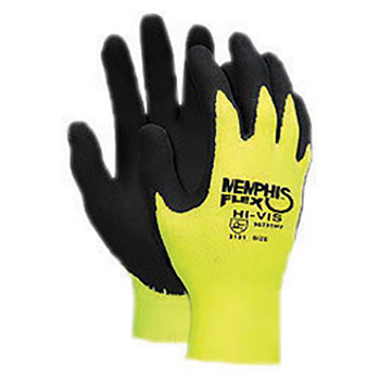 Memphis Large 13 Gauge Black Foam Latex Dipped Palm And Finger Coated Work Gloves With Seamless Nylon Liner And Knit Wrist