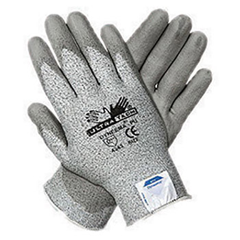 Memphis MEG9676L Large UltraTech 13 Gauge Cut Resistant Gray Polyurethane Dipped Palm And Finger Coated Work Gloves With Dyneema Liner And Knit Wrist