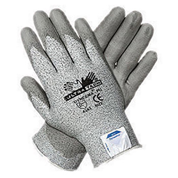 Memphis MEG9676S Small UltraTech 13 Gauge Cut Resistant Gray Polyurethane Dipped Palm And Finger Coated Work Gloves With Dyneema Liner And Knit Wrist