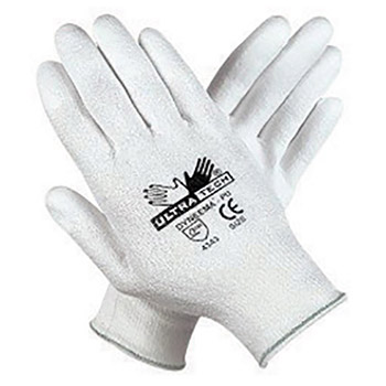 Memphis MEG9677XS X-Small UltraTech 13 Gauge Cut Resistant White Polyurethane Dipped Palm And Finger Coated Work Gloves With Dyneema Liner And Knit Wrist