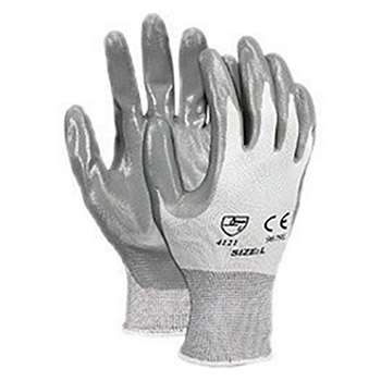 Memphis Large 13 Gauge Gray Nitrile Dipped Palm And Finger Coated Work Gloves With Nylon Liner And Knit Wrist