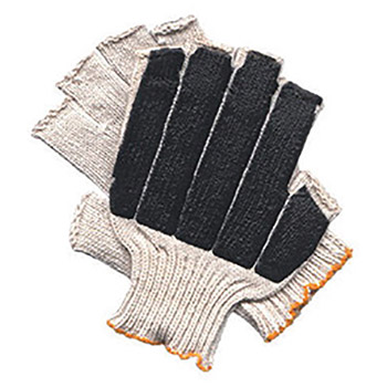 Memphis Large 7 Gauge Fingerless Abrasion Resistant Black PVC Palm Coated Work Gloves With String Knit Cotton And Polyester Liner And Knit Wrist