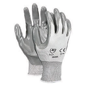 Memphis Small 13 Gauge Gray Nitrile Dipped Palm And Finger Coated Work Gloves With Nylon Liner And Knit Wrist