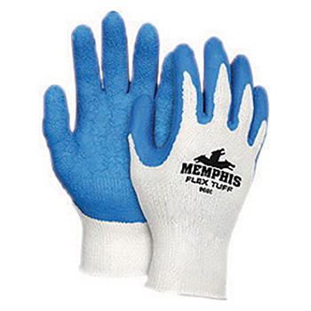 Memphis MEG968 FlexTuff 10 Gauge Abrasion Resistant Blue Latex And Rubber Dipped Palm And Finger Coated Work Gloves With Cotton And Polyester Liner And Knit Wrist, Per Dz