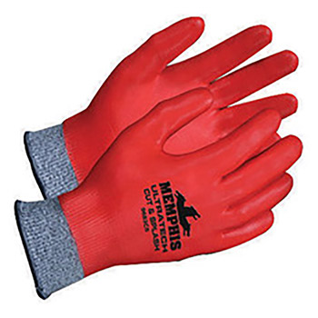 Memphis Medium UltraTech 10 Gauge Cut, Splash And Abrasion Resistant Red Foam Nitrile Fully Coated Work Gloves With Synthetic- Fiberglass Liner And Knit Wrist