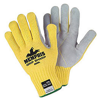 Memphis Glove Large Yellow Grip Sharp 7 gauge Leather High Comfort Level Cut Resistant Gloves With Knit Wrist, Cotton Lined, Leather Coating And Kevlar Brand Fiber Shell