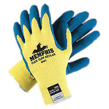 Memphis Medium FlexTuff 10 Gauge Cut Resistant Blue Latex Dipped Palm And Finger Coated Work Gloves With Kevlar Liner And Knit Wrist