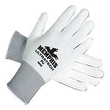 Memphis X-Small UltraTech 13 Gauge Cut And Abrasion Resistant White Polyurethane Dipped Palm And Finger Coated Work Gloves With Nylon Liner And Knit Wrist