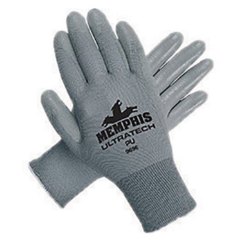 Memphis Large UltraTech PU 13 Gauge Cut And Abrasion Resistant Gray Polyurethane Dipped Palm And Finger Coated Work Gloves With Nylon Liner And Knit Wrist