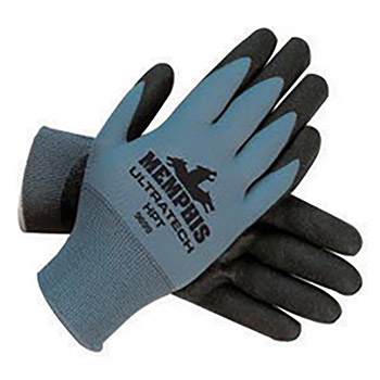 Memphis Large UltraTech HPT 15 Gauge Cut And Abrasion Resistant Black Nylon Dipped Palm And Finger Coated Work Gloves With Knit Wrist