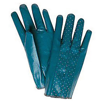 Memphis Large Mens The Consolidator Chemical Splash And Abrasion Resistant Blue Nitrile Palm Coated Work Gloves With Interlock Cotton Liner And Slip-On Cuff