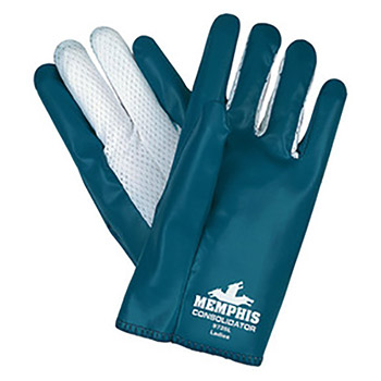 Memphis Ladies Large The Consolidator Abrasion Resistant Blue Nitrile Palm Coated Work Gloves With Interlock Liner, Slip-On Cuff And Vented Back