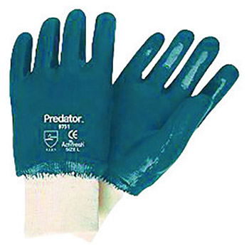 Memphis Large Predator Cut Resistant Blue Nitrile Dipped Fully Coated Work Gloves With Jersey Liner And Knit Wrist