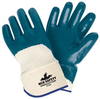 Memphis Large Predator Cut Resistant Blue Nitrile Dipped Palm Coated Work Gloves With Jersey Liner And Safety Cuff