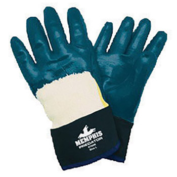 Memphis Large Predator Cut Resistant Blue Nitrile Dipped Palm Coated Work Gloves With Kevlar Liner And Safety Cuff
