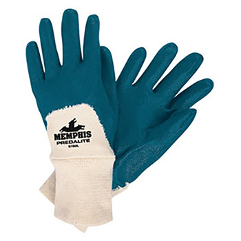 Memphis Large Predalite Light Weight Blue Nitrile Dipped Palm Coated Work Gloves With Interlock Liner And Knit Wrist