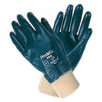 Memphis Large Predalite Light Weight Blue Nitrile Dipped Fully Coated Work Gloves With Interlock White Cotton Liner And Knit Wrist