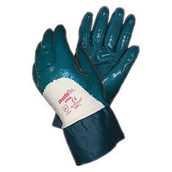 Memphis Large Predalite Light Weight Blue Nitrile Dipped Palm Coated Work Gloves With Interlock Liner And Safety Cuff