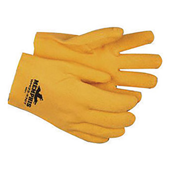 Memphis Medium Whizz-Knit Gold Vinyl Dipped Palm And Full Back Coated Work Gloves With Seamless Machine Knit Liner And Scalloped Slip-On Cuff