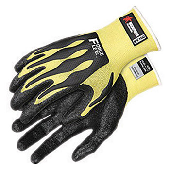Memphis MEGKV100L Large ForceFlex 13 Gauge Cut Resistant Black Nitrile Dipped Palm And Finger Coated Work Gloves With Kevlar Liner, Continuous Knit Cuff And TPU Back