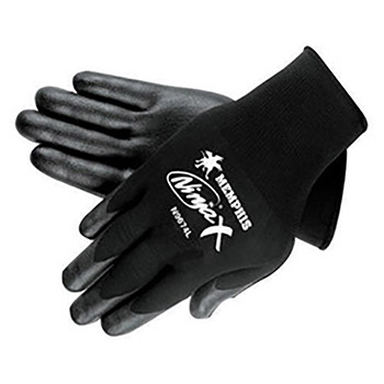 Memphis MEGN9674L Large Ninja X 15 Gauge Black Nitrile, Polyurethane And Bi-Polymer Dipped Palm And Fingertip Coated Work Gloves With Lycra And Nylon Liner And Knit Wrist