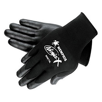 Memphis MEGN9674S Small Ninja X 15 Gauge Black Nitrile, Polyurethane And Bi-Polymer Dipped Palm And Fingertip Coated Work Gloves With Lycra And Nylon Liner And Knit Wrist