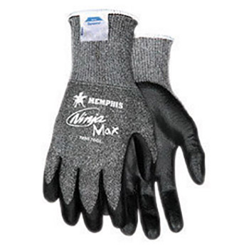 Memphis MEGN9676GL Large Ninja Max 10 Gauge Cut Resistant Black Bi-Polymer Palm And Fingertip Coated Work Gloves With Dyneema And Lycra Liner And Knit Wrist